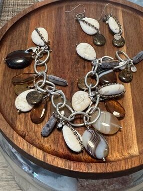 Set of new Silpada silver + natural-stone charm Bracelet B2065 + Earrings W2072